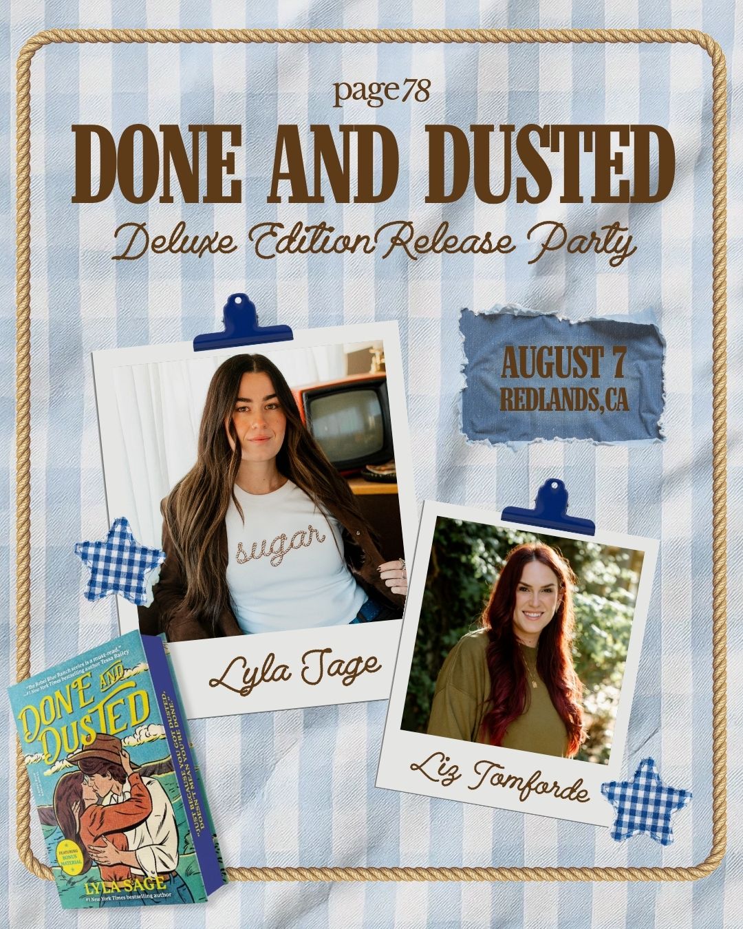 Page 78 presents the Done and Dusted Deluxe Edition Release Party with Lyla Sage and Liz Tomforde